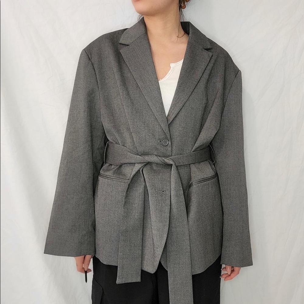 ASOS Design oversized belted gray blazer